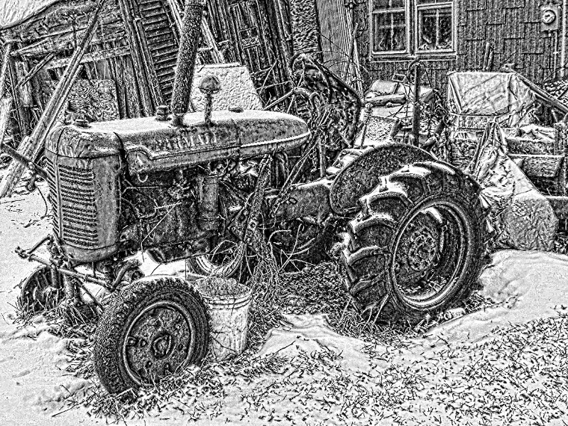 Red tractor bw.jpg